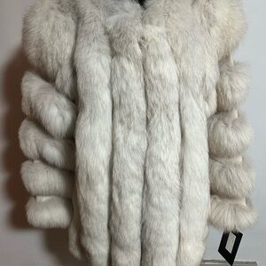 REAL FOX FUR COAT - silver fox mid length never worn